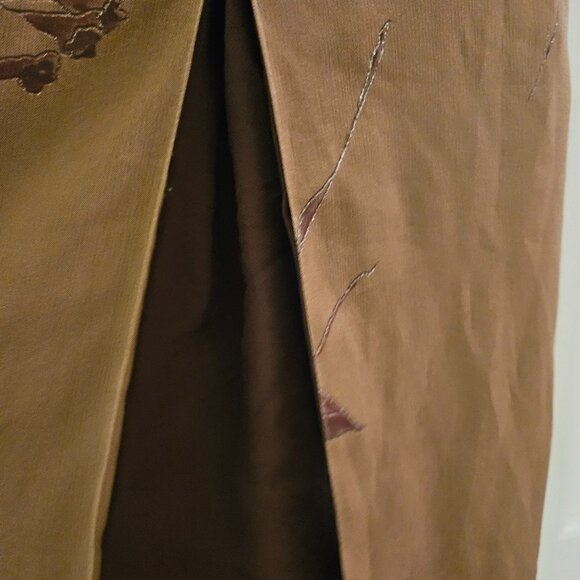 Pari passu Mustard brown fall midi Floral sheer sleeve Embroider Boho dress L - Picture 5 of 12